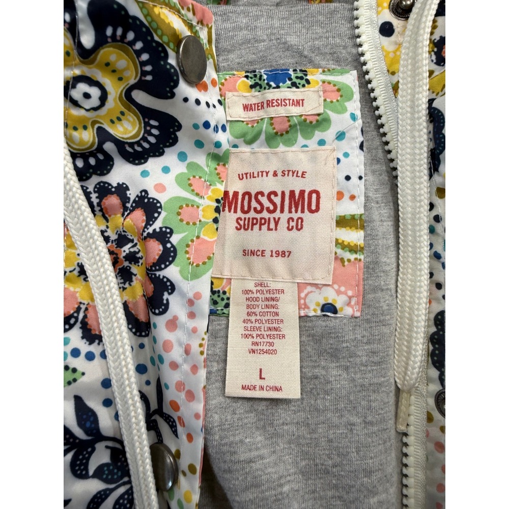 Mossimo Supply Co Womens Floral Utility Jacket L Water Resistant Hooded Raincoat - Picture 3 of 4